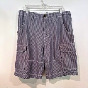 Boden Pinstripe Denim Cargo Shorts 100%‎ Cotton Men's 36 Blue White Casual Beach